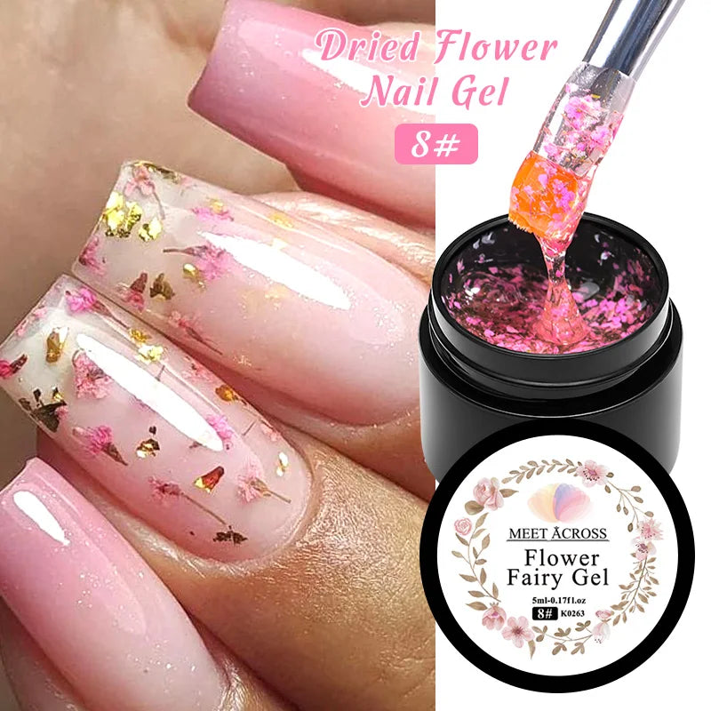 4pc Dried Flower Nail Gel Polish Set Red Pink Blue Nude Natural Flower Nail Art Varnish for Manicure DIY Long Lasting UV/LED