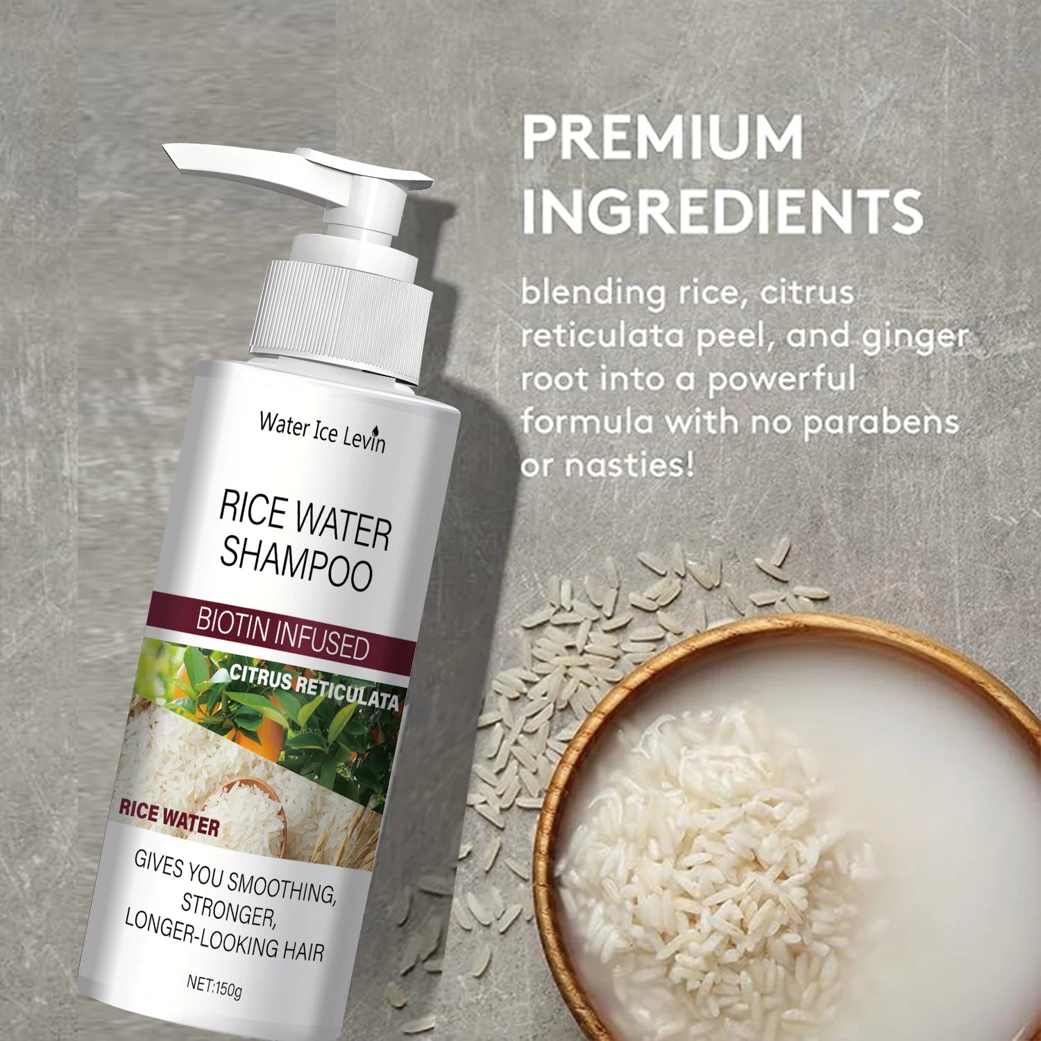 Rice Water Shampoo with Biotin & Keratin - Smoothing & Strengthening, Citrus Freshness, Winter Hair Therapy, Long-Looking Hair