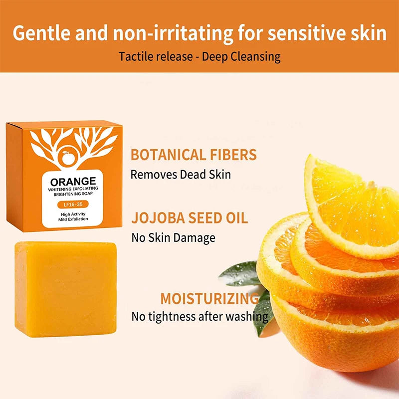 100g Orange Enzymes Mild Exfoliating Brightening Soap Bar,Face Body Gentle Cleansing Hydrating Moisturizing,Smooth Tender Skin