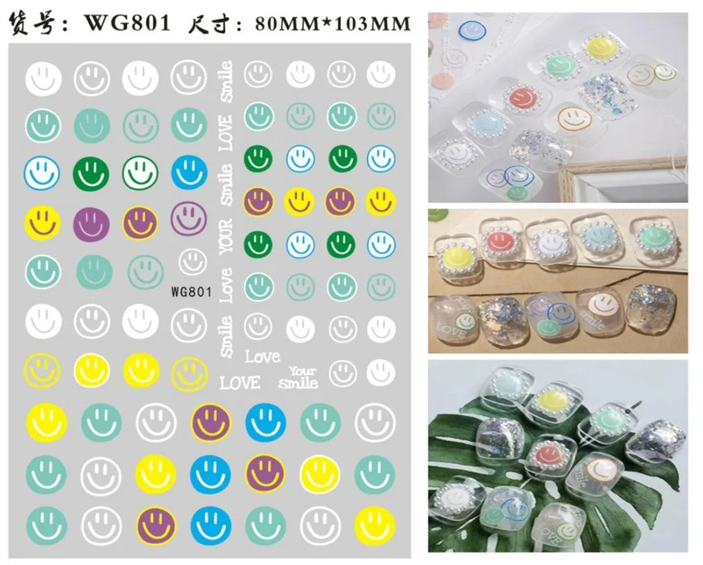 3D Yellow Smile Nlail Art Stickers Nail Decals for Nails Smile Face Manicure Japanese Design DIY Cute Nail Decals Accessories