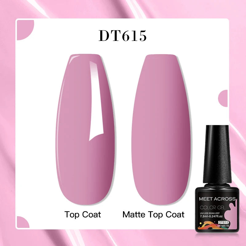 MEET ACROSS 7ml Pink Glitter Rubber Base Nail Gel Polish Sparkling Gold Foil DIY Nail Art Painting Gel Long Lasting Varnish