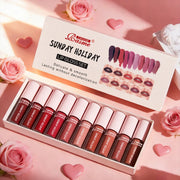 12 Colors Lip Gloss Gift Set, Smooth Long Lasting Non-Transfer Lipstick Kit, Multi Nude Shades Lip Makeup for Christmas Holiday