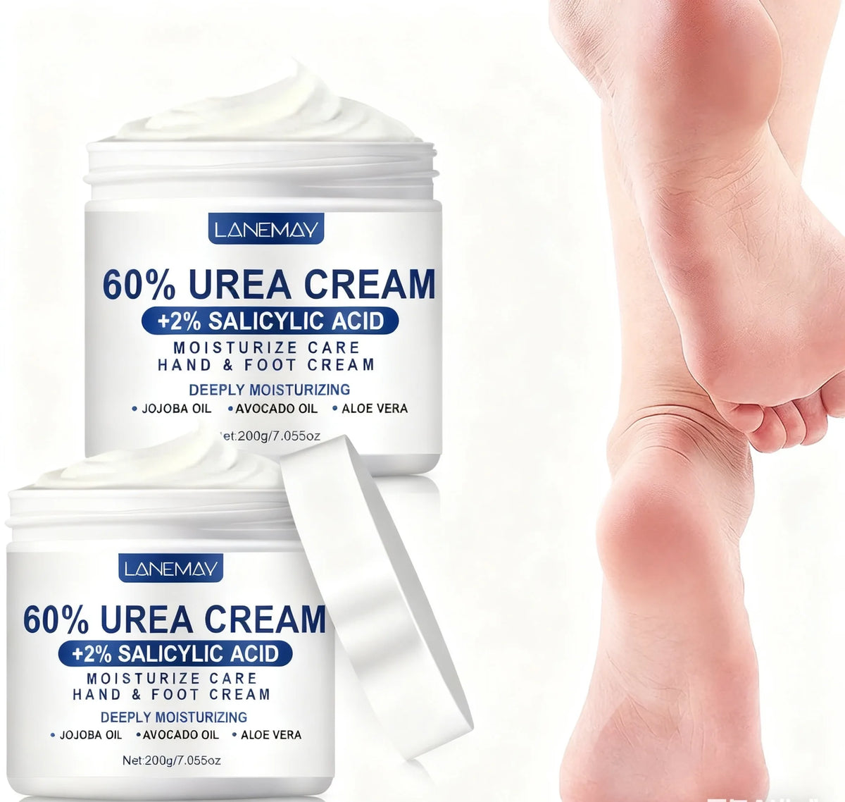 2PCS 60% Urea Cream for Hand & Foot, Suitable for Dry Hand & Foot，Moisturizing Cream Rich in Salicylic Acid and Glycerin