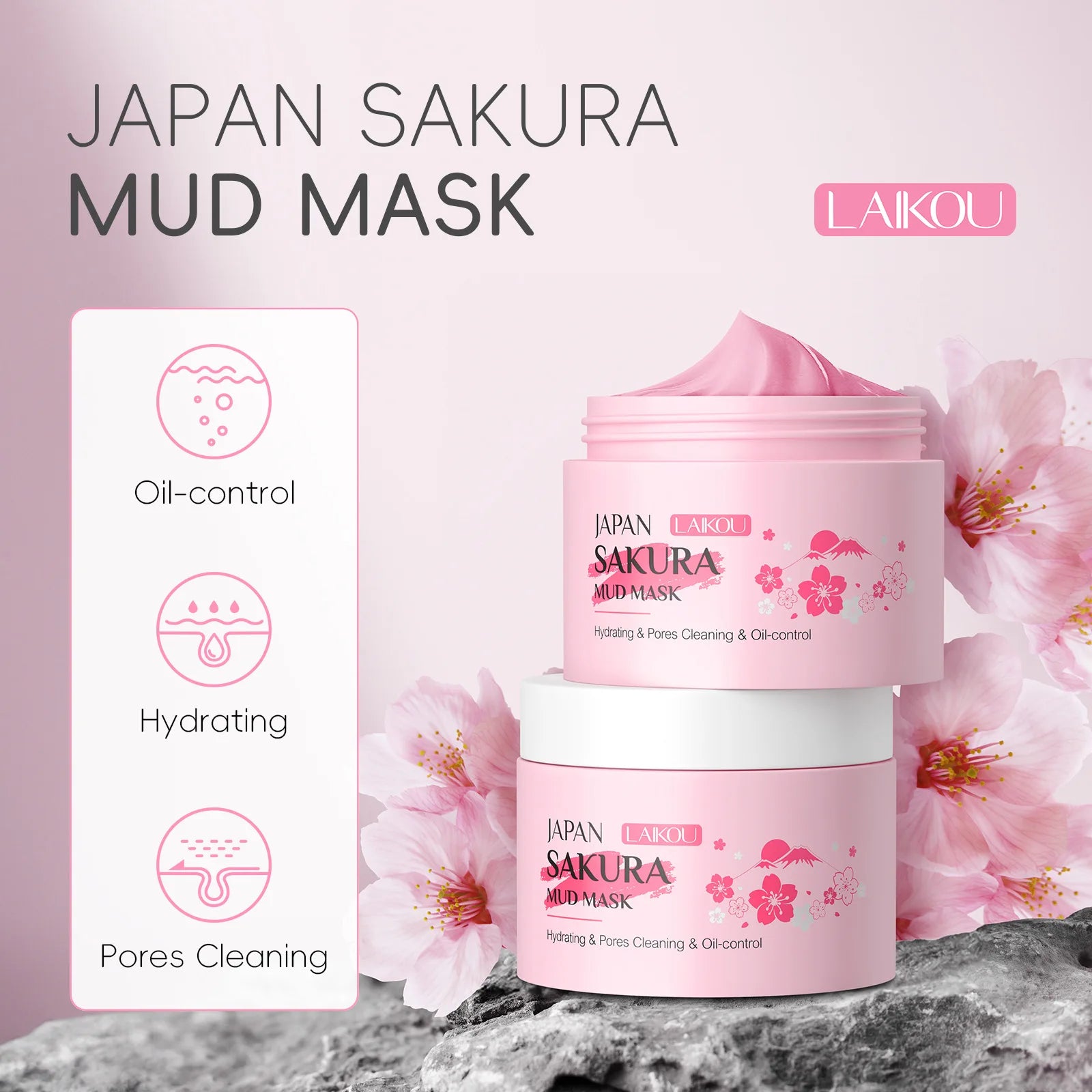 LAIKOU Sakura Clay Mask 25g/90g Deep Cleansing Oil Control Blackhead Removal Moisturizing Brightening Facial Skin Care