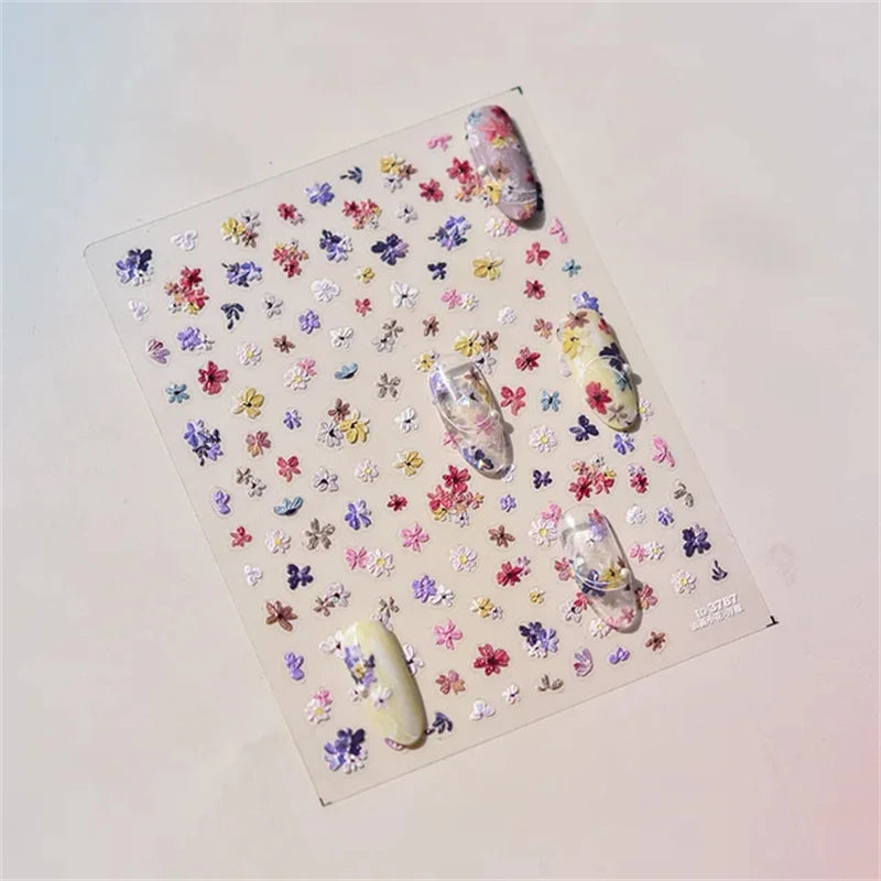 1Pcs Lovely Cat Green Potted Plant Flowers Nail Stickers 5D Reliefs Self Adhesive Nail Art Stickers Manicure Decorations Decals