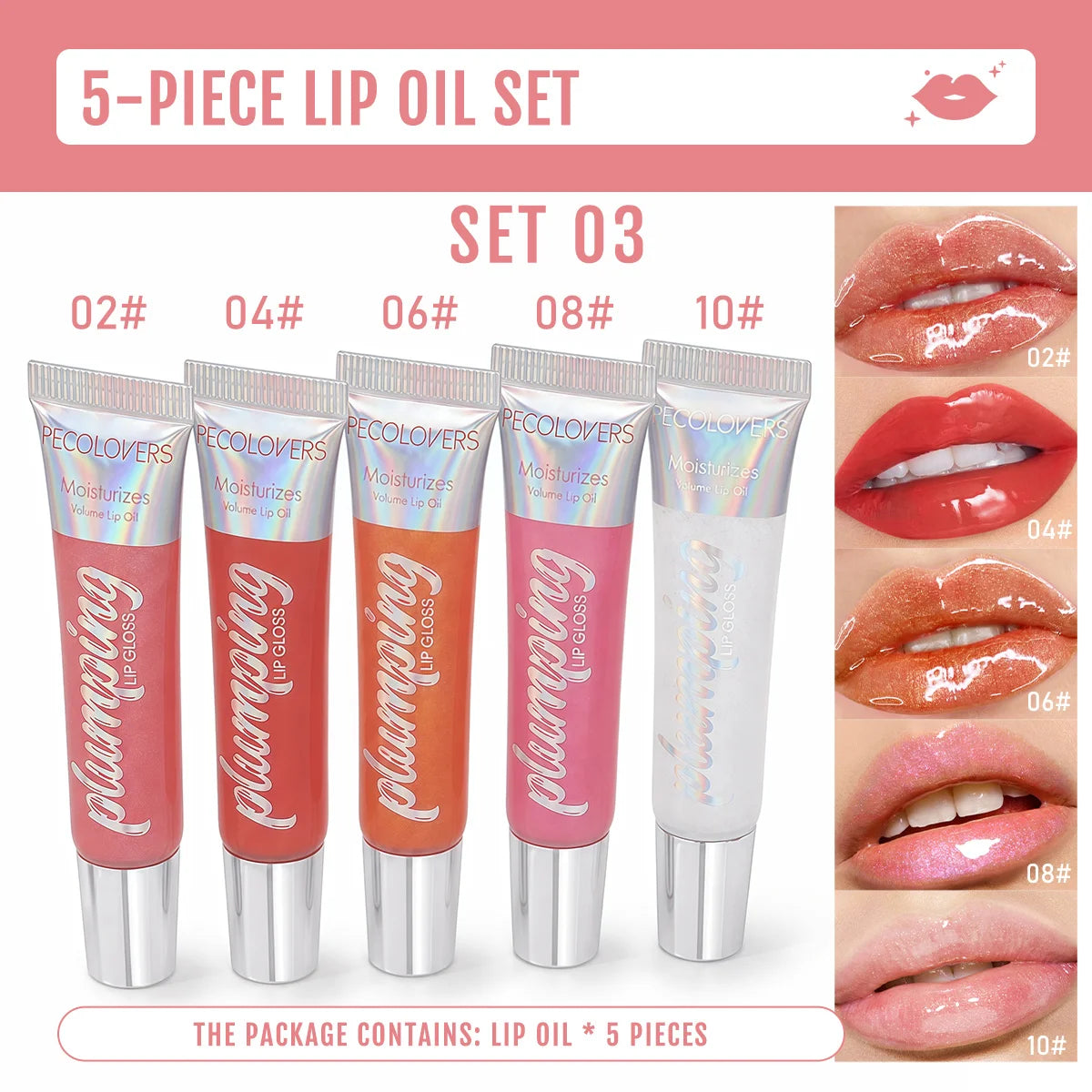 5PCS/Set Lip Gloss, Lip Oil, Waterproof and Long Lasting, Nourishing, Non-stick Cup, Liquid Lipstick, Creates A Charming Makeup