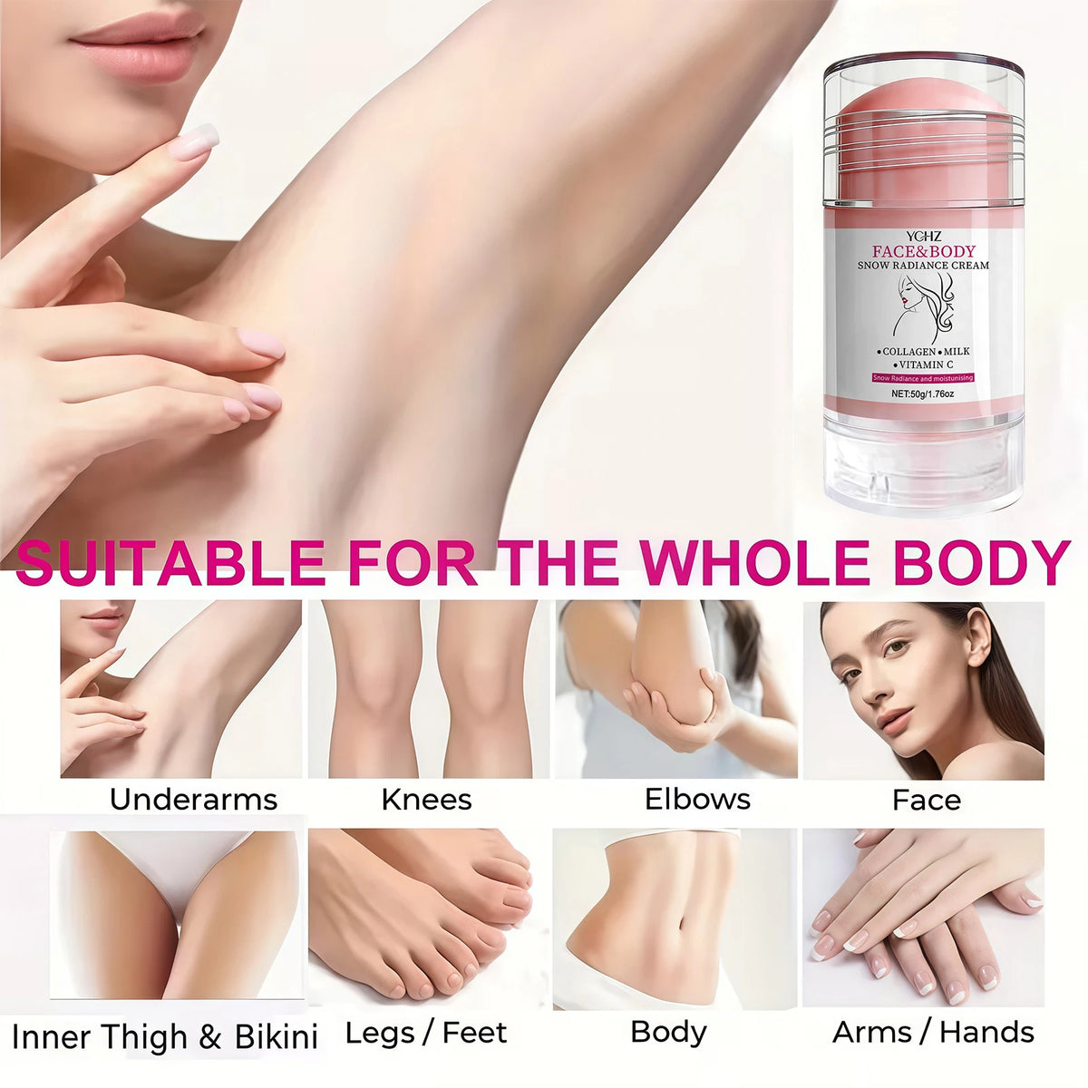 Facial and Body Brightening Stick - Brightening Cream, Perfect for Use on the Face, Neck, Underarms, Joints, Etc., Gentle Formula, Provides Brightening and Moisturizing, Suitable for Both Men and Women, 50g