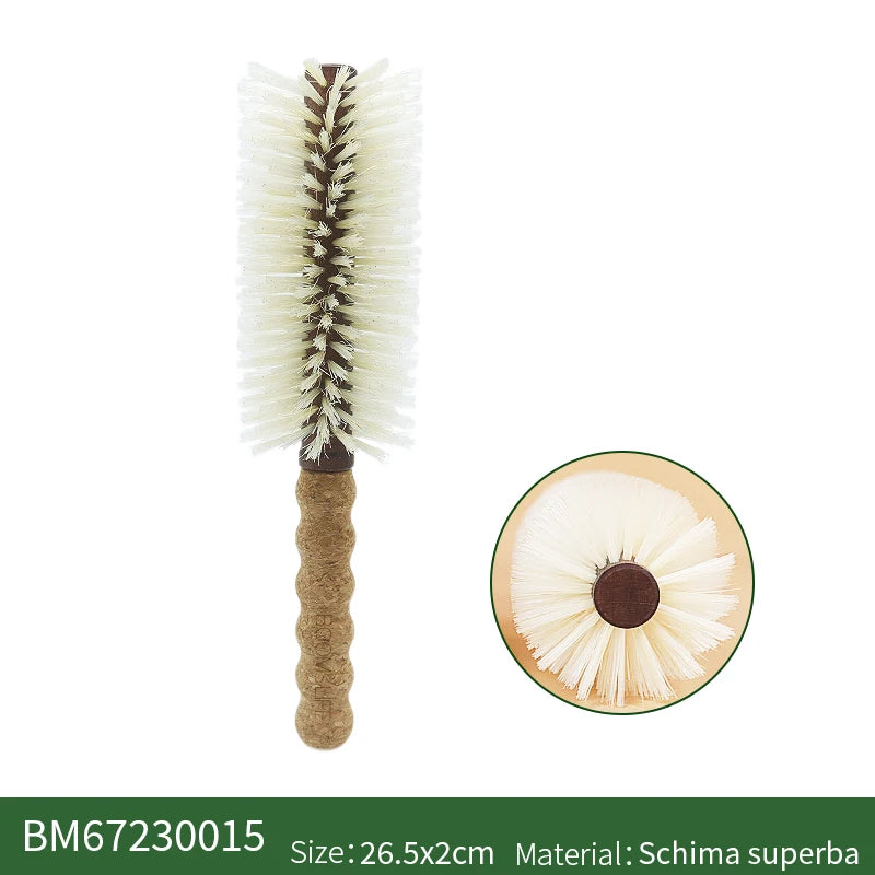 1PC Women Boar Bristle Round Hair Brush Cork Handle Barrel Curling Styling Comb Anti-Static Wood Handle Hairdressing Tool
