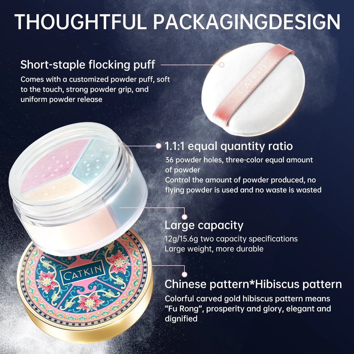 CATKIN Makeup Loose Setting Powder, Oil Control Poreless Face Powder Suitable for All Skin Tones and maintain matte and natural