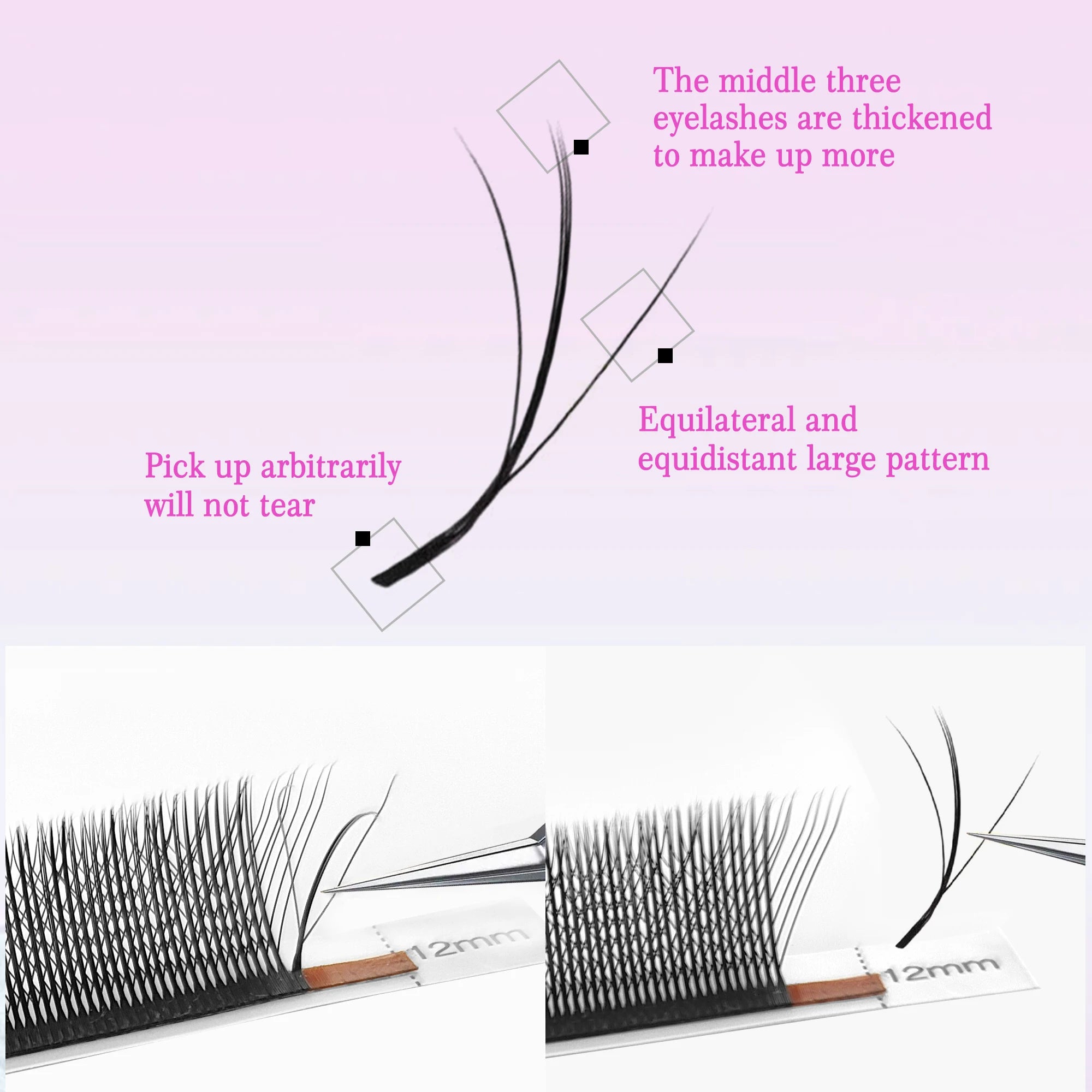 CoMango 3D W Three Core Eyelashes Extension C/D Curl W Shape Premade Fans Black  Spike 3D W False Soft Natural Lashes