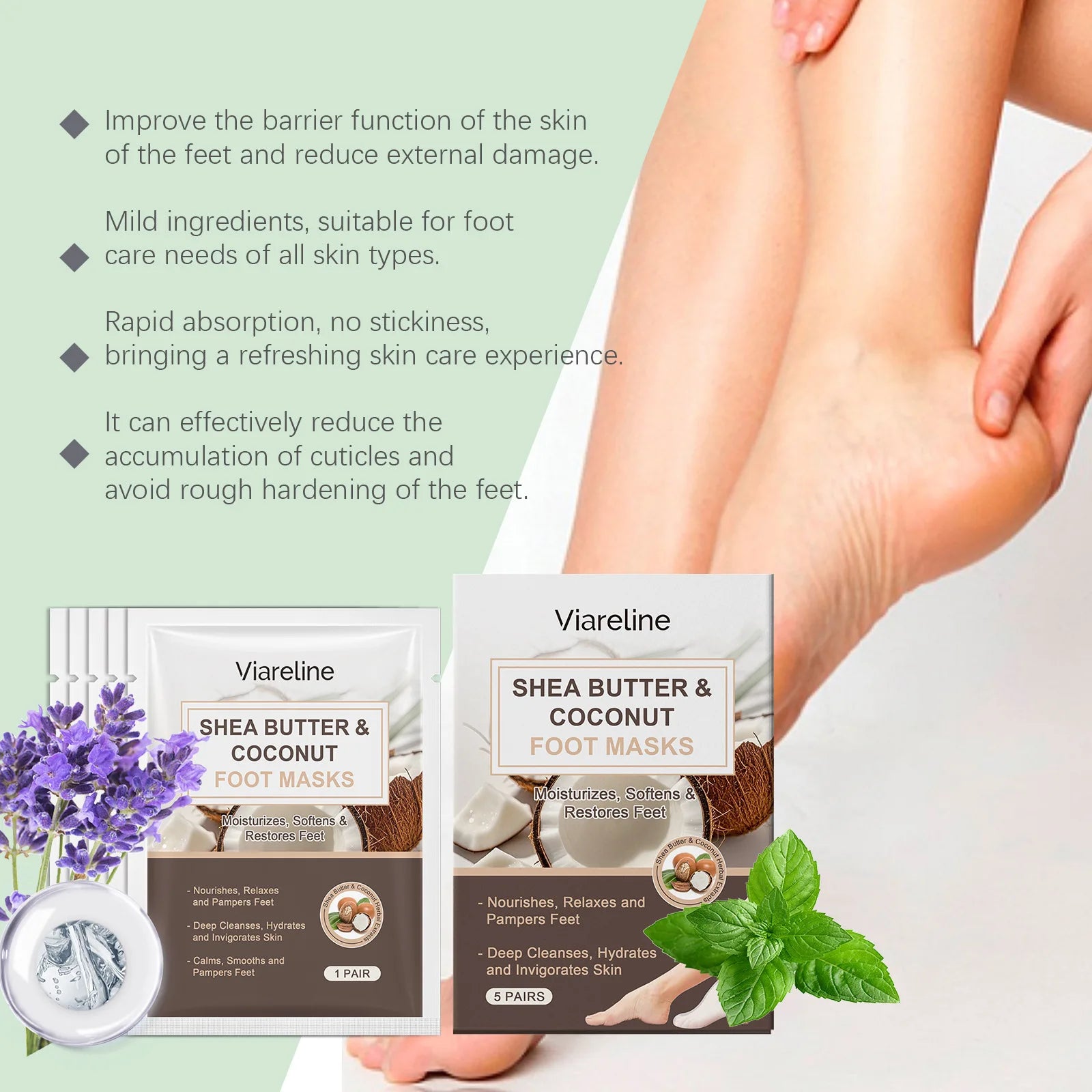 5PCS Coconut Foot Mask Peeling Spa Socks Smooth Dead Skin Remover Anti Crack Exfoliating Moisturizing Sea Salt Foot Patch Spa