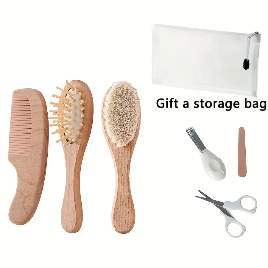 4/6pcs baby care set - Newborn scalp cleaning soft brush, beechwood bath massage comb, air cushion comb, nail clipper, cutter