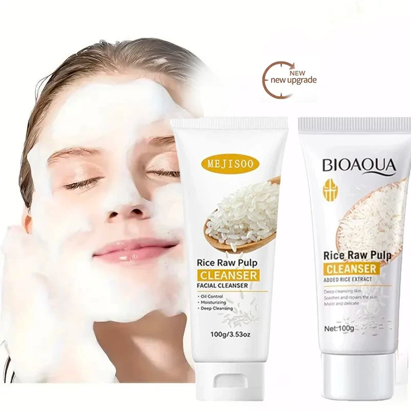 Rice Raw Pulp Facial Cleanser Face Wash Foam Skincare Moisturizing Skin Brightening Rejuvenation Face Cleanser Skin Care