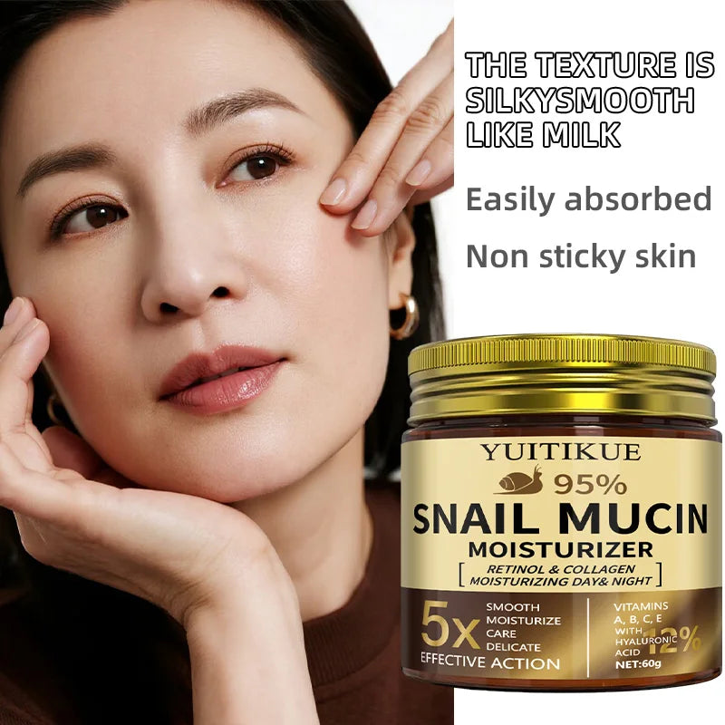 YUITIKUE 95% Snail Mucin Moisturizer, 5X Effective Action, Retinol & Collagen Day & Night Hydrating Cream 60g