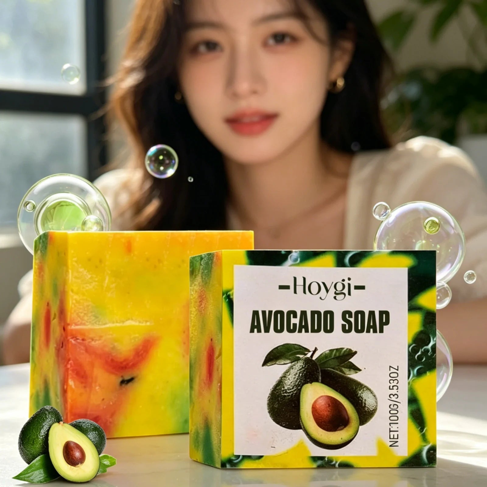 Hoygi Avocado Soap Even Skin Tone Brightening Skin Nourishing Moisture Lock Softening Skin Repairing Natural Handmade Soap 100g