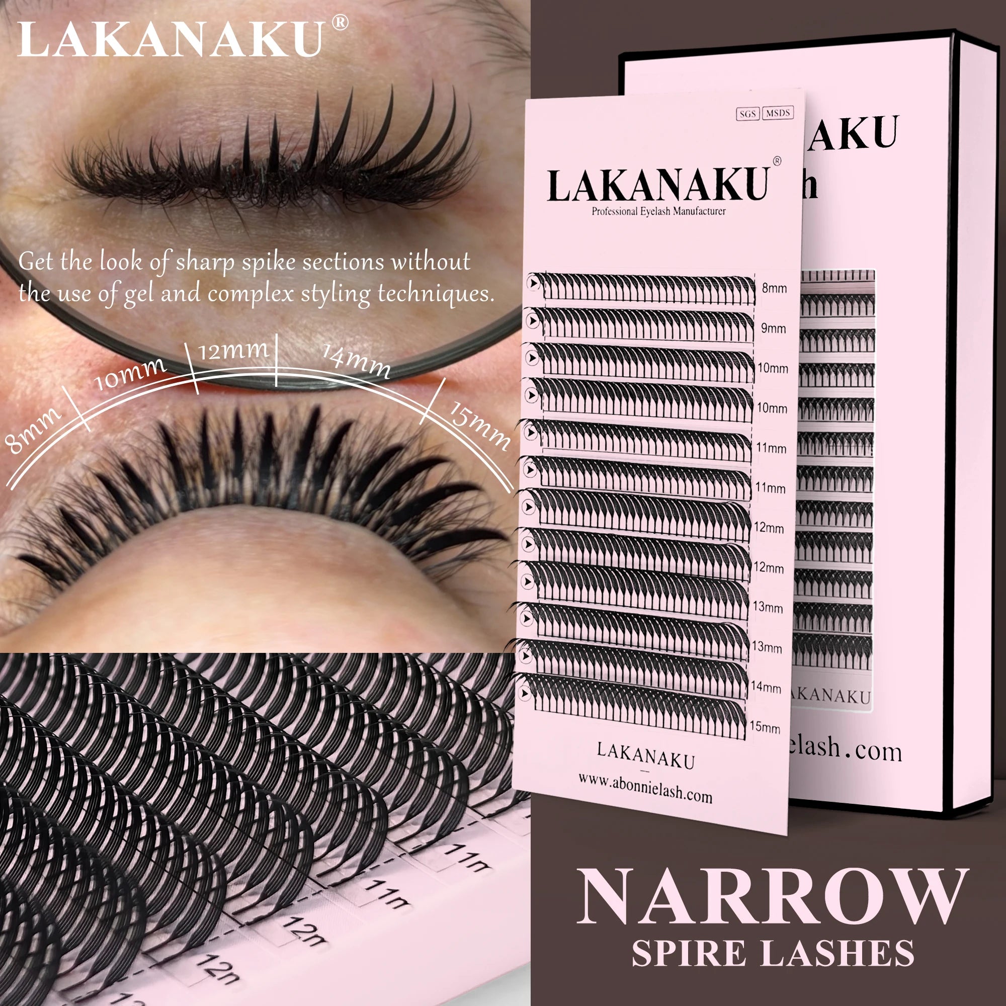 Lakanaku Narrow Spire Eyelashes Extension Anime Lashes Premade Manga Style Feather Lightweight Premade Fans Extension for Makeup