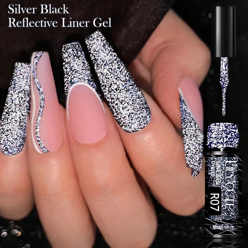 LILYCUTE 5ml Champagne Chrome Gold Metallic Liner Gel Polish Super-Bright Mirror Effect French Style Drawing Line Nail Art Gel