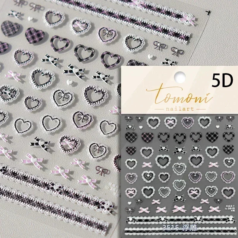1pcs Elegant 5D Pearl Lace Wave Nail Art Stickers Exquisite White Lines Nail Decoration Decals DIY Self Adhesive Transfer Slider
