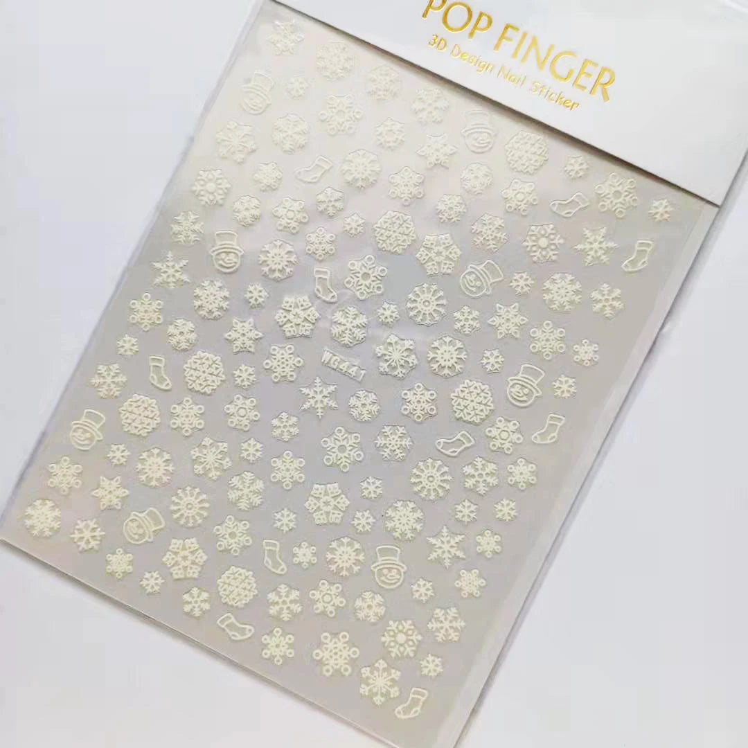 Sliver Bronzing 3D Christmas Nail Art Decoration Sticker Sparkly White Colorful Glitter Geometry Snowflake Winter Slider Foil