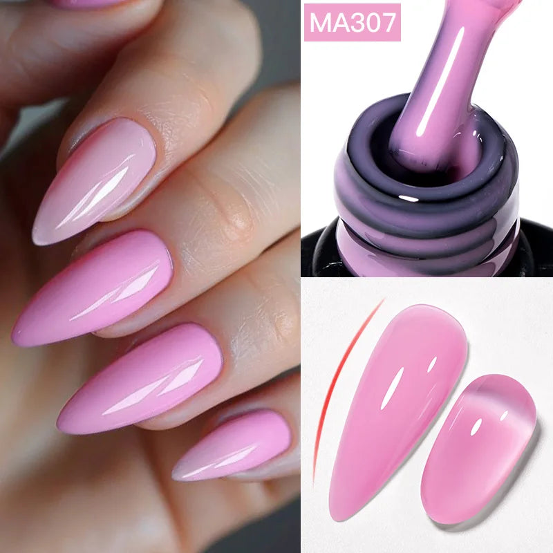 MEET ACROSS 7ml Pink Glitter Rubber Base Nail Gel Polish Sparkling Gold Foil DIY Nail Art Painting Gel Long Lasting Varnish