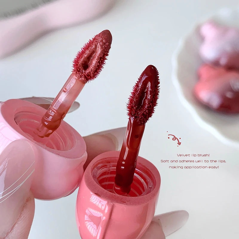 Gege Bear Heart Shape Water Light Lip Llaze Mirror Lipstick Lip Gloss, Hydrating Moisturizing, Long Lasting