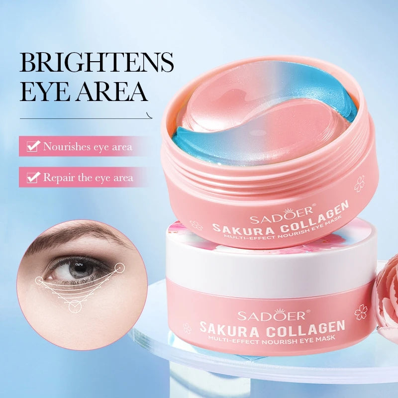 60Pcs Sakura Collagen Eye Masks – Nourishing & Hydrating Eye Patches to Moisturize, Refresh and Brighten the Under-Eye Area for a Smooth, Radiant Look