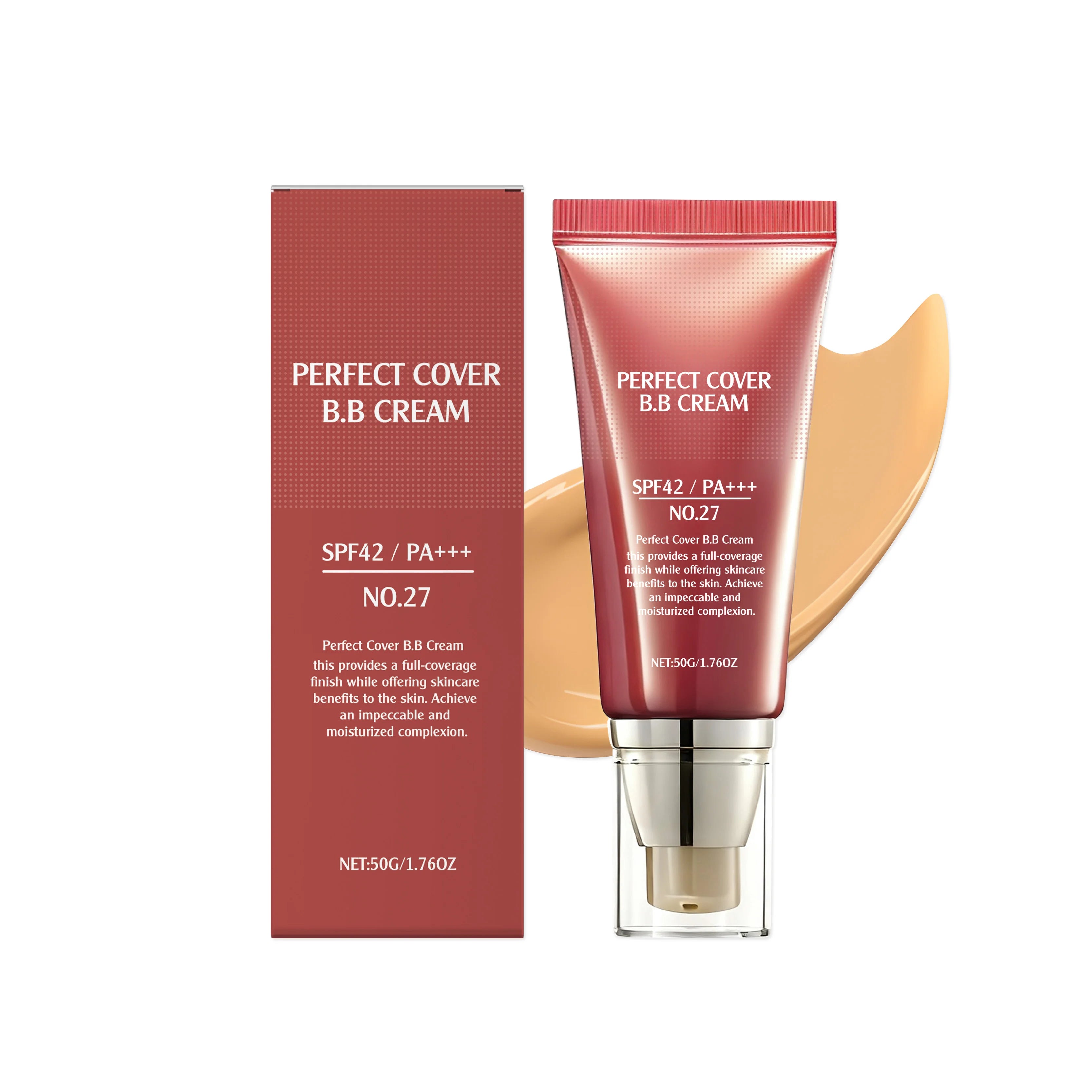 BB Cream SPF 42 PA +++ Tinted Moisturizer for Face Full Coverage Concealer Liquid Foundation Makeup for Dark Circles Fine Lines