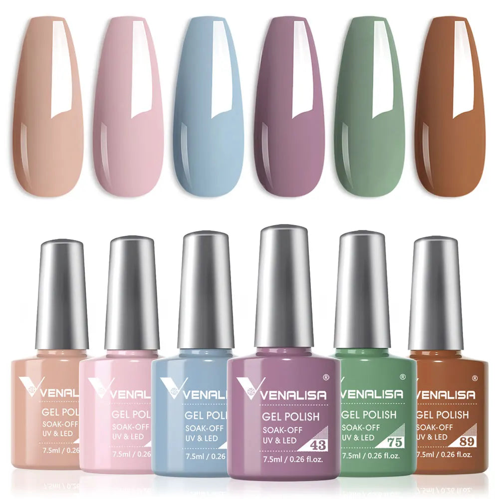 Venalisa Nail Gel Polish Kit HEMA TPO FREE Nude Pink Color Collection Self Leveling Full Coverage Nail Manicure Set 6Pcs Kit