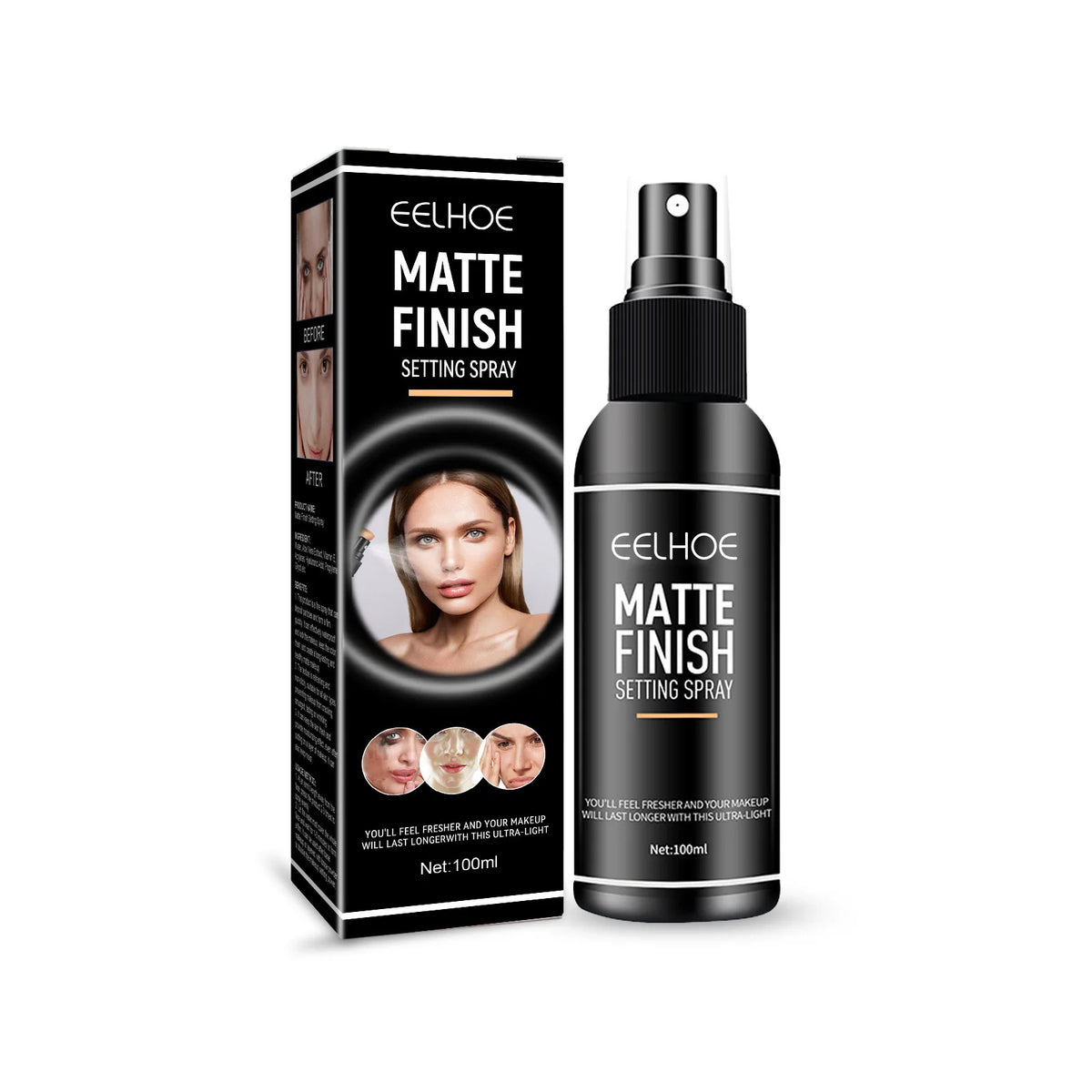Eelhoe Matte Finish Setting Spray Oil Control Minimize Pores Waterproof Quick Film Forming Lightweight Makeup Fixing Spray 100ml