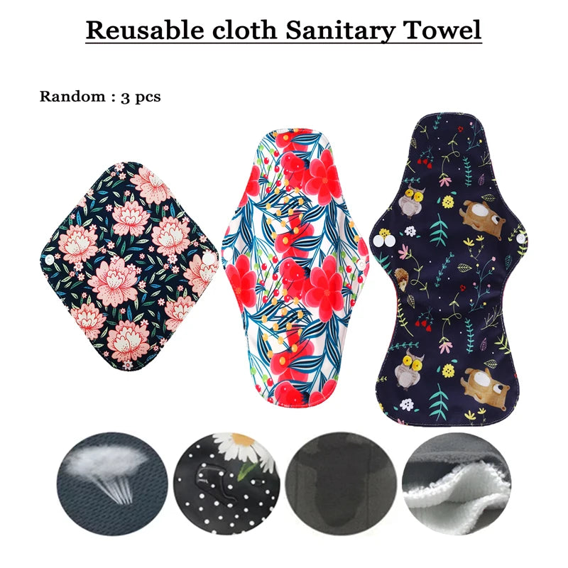 3 - 5 pcs Reusable Menstrual Pads Heavy Flow Women Menstrual Period Washable Sanitary Napkin Organic Bamboo Charcoal Cloth Pads
