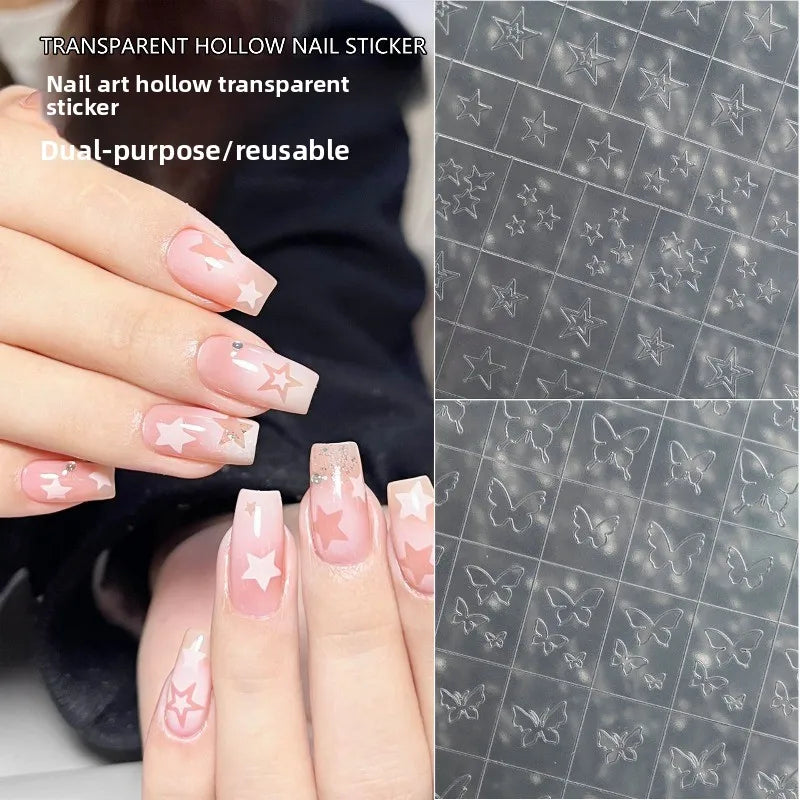 5Pcs Hollow Out Butterfly Nail Art Stencils Stickers Spray Painted Design Love Pattern Template Nail Decals Auxiliary Tools