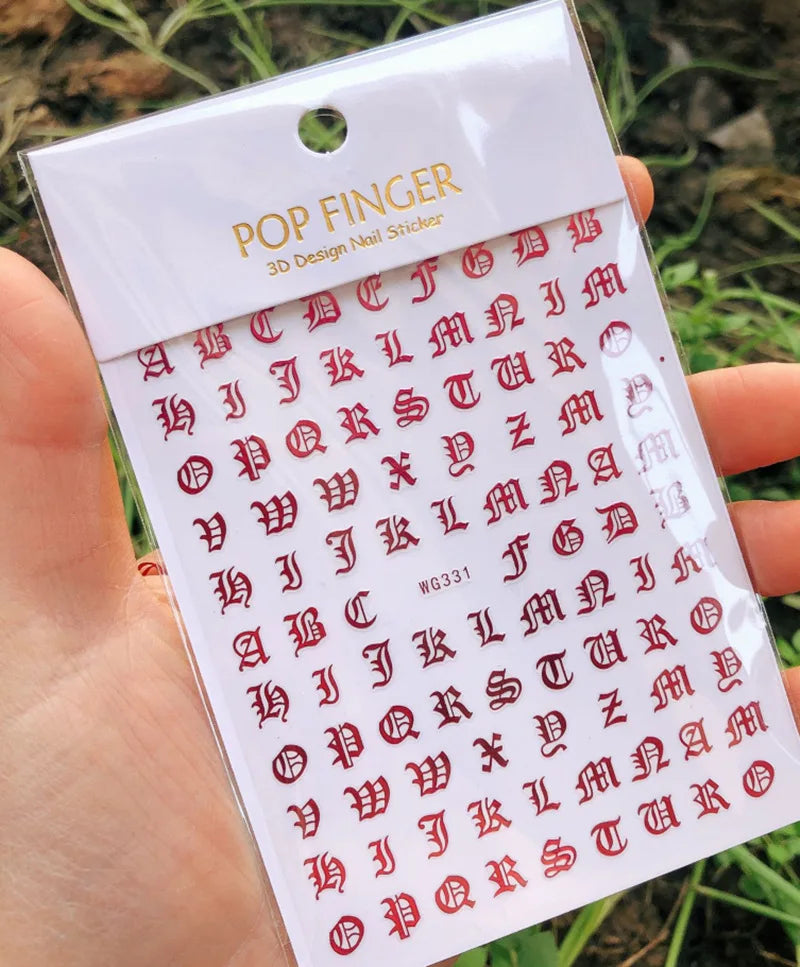 New Roman 26 English Alphabet Number 3D Self-adhesive Nail Art Decal Sticker Word Small Letter Nail Tattoos Decal Stickers