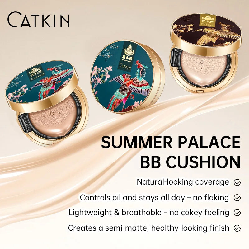CATKIN BB Cream Air Cushion Foundation Moisture Natural Cover Concealer + Free Refill Medium/Light 0.46 Ounce