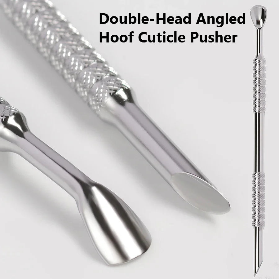 Double-Head Angled Hoof Cuticle Pusher, Stainless Steel Bevel Nail Art Pusher Manicure Stick
