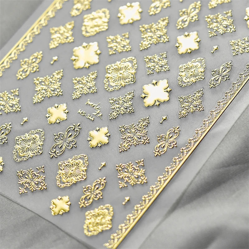 1Pcs Bronzing Nail Stickers Gold Silver Retro Bohemian Style Totems 3D Self Adhesive Nail Art Decorations Stickers Manicure Deca