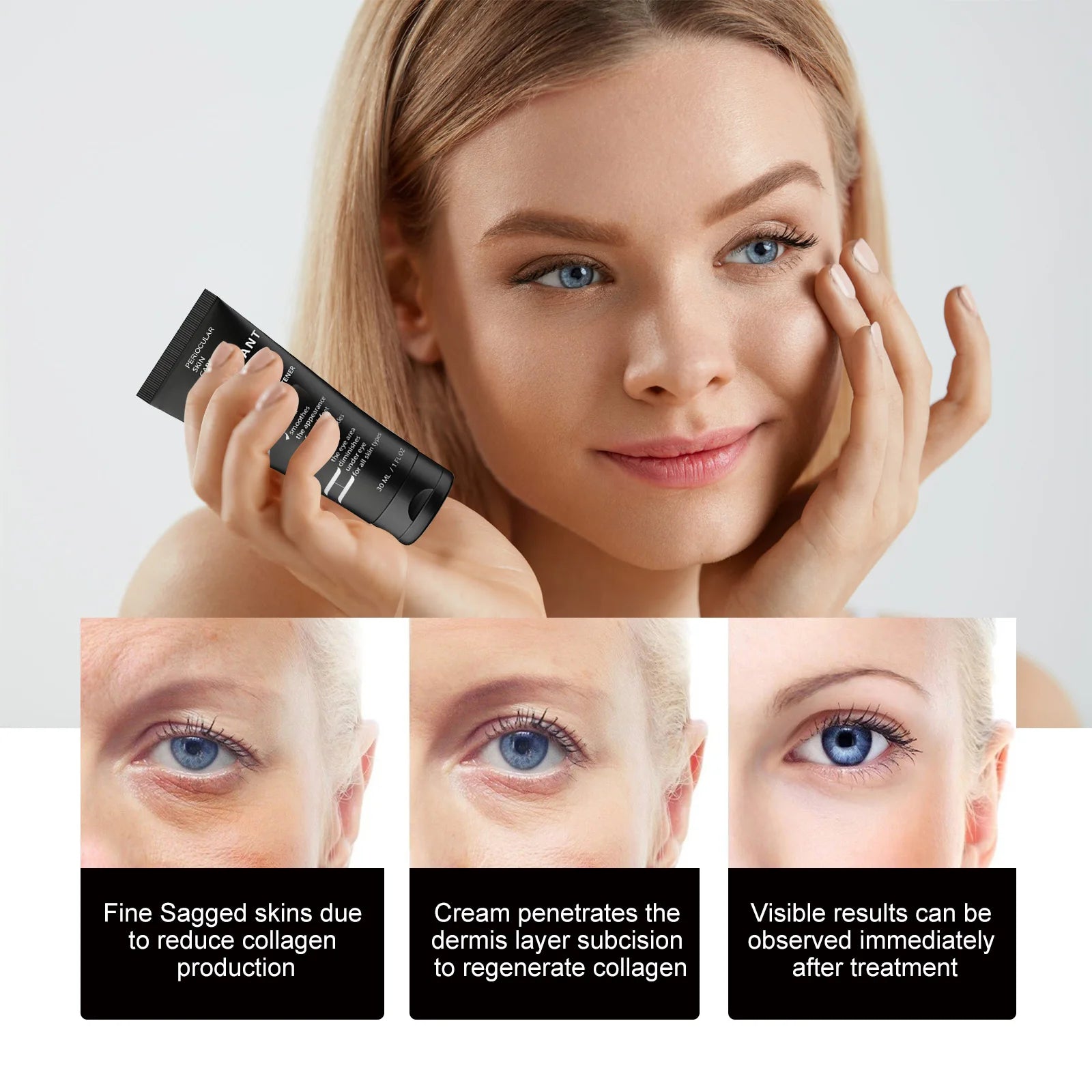 Hoygi 30ml Peptide Collagen Eye Cream Reduce Dark Circles Puffiness and Fine Lines Firming and Hydrating Under Eye Treatment