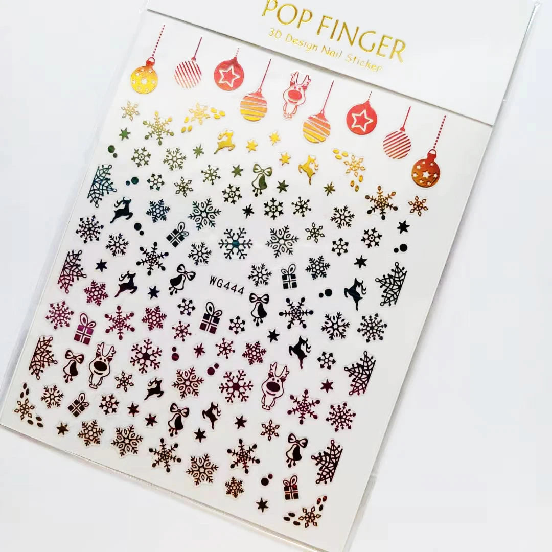Sliver Bronzing 3D Christmas Nail Art Decoration Sticker Sparkly White Colorful Glitter Geometry Snowflake Winter Slider Foil
