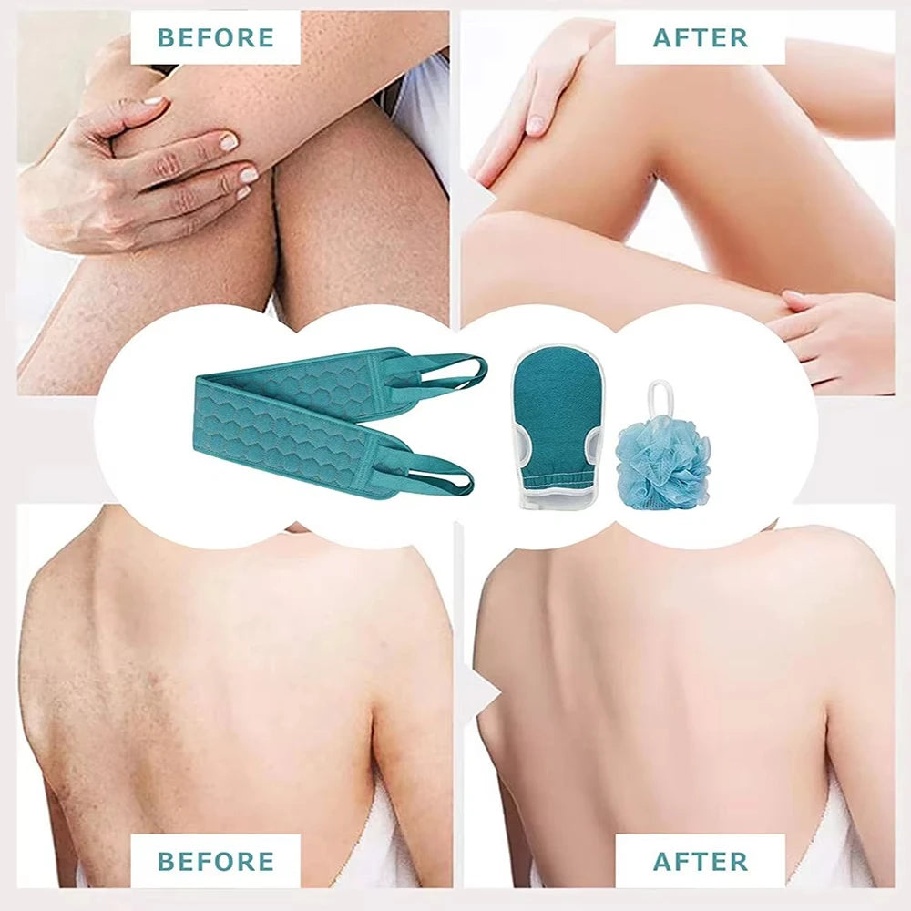 Exfoliating Body Scrubber Set with Back Scrubber Bath Glove And Shower Sponge Loofah for Deep Cleaning And Hygiene