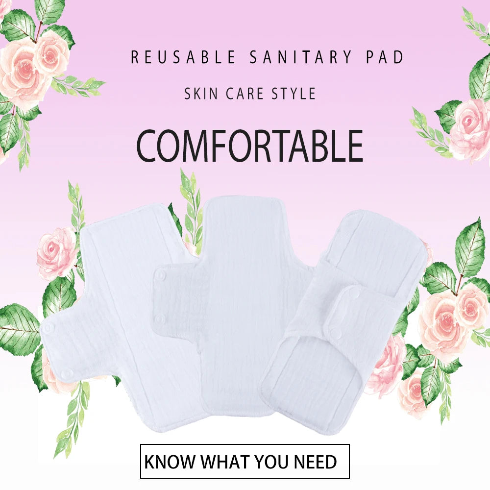 3pcs Cotton Yarn Lining Sanitary Pads Breathable Washable Daily Pads Adjustable Buckle Design Keep It In Place Panty Liners