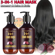 Organic Hair Mask with Rosemary, Onion Biotin 3-in-1 Natural Treatment Nourish Reduce Hair Loss Anti-Breakage Hair Products100ml
