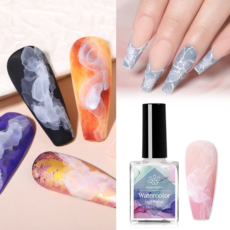BORN PRETTY 15ml White Blossoming Gel UV LED Soak Off Nail Art Polish Spreading Effect Watercolor Marble Nail Polish Gel