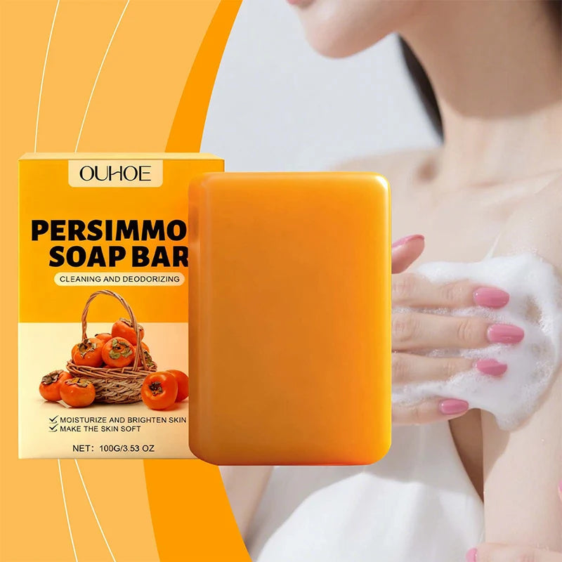 Persimmon Fruity Aroma Honey Bath Soap Bar,Reduce Mature Skin Elderly Odor,Face Body Gentle Cleansing Refreshing Moisturizing