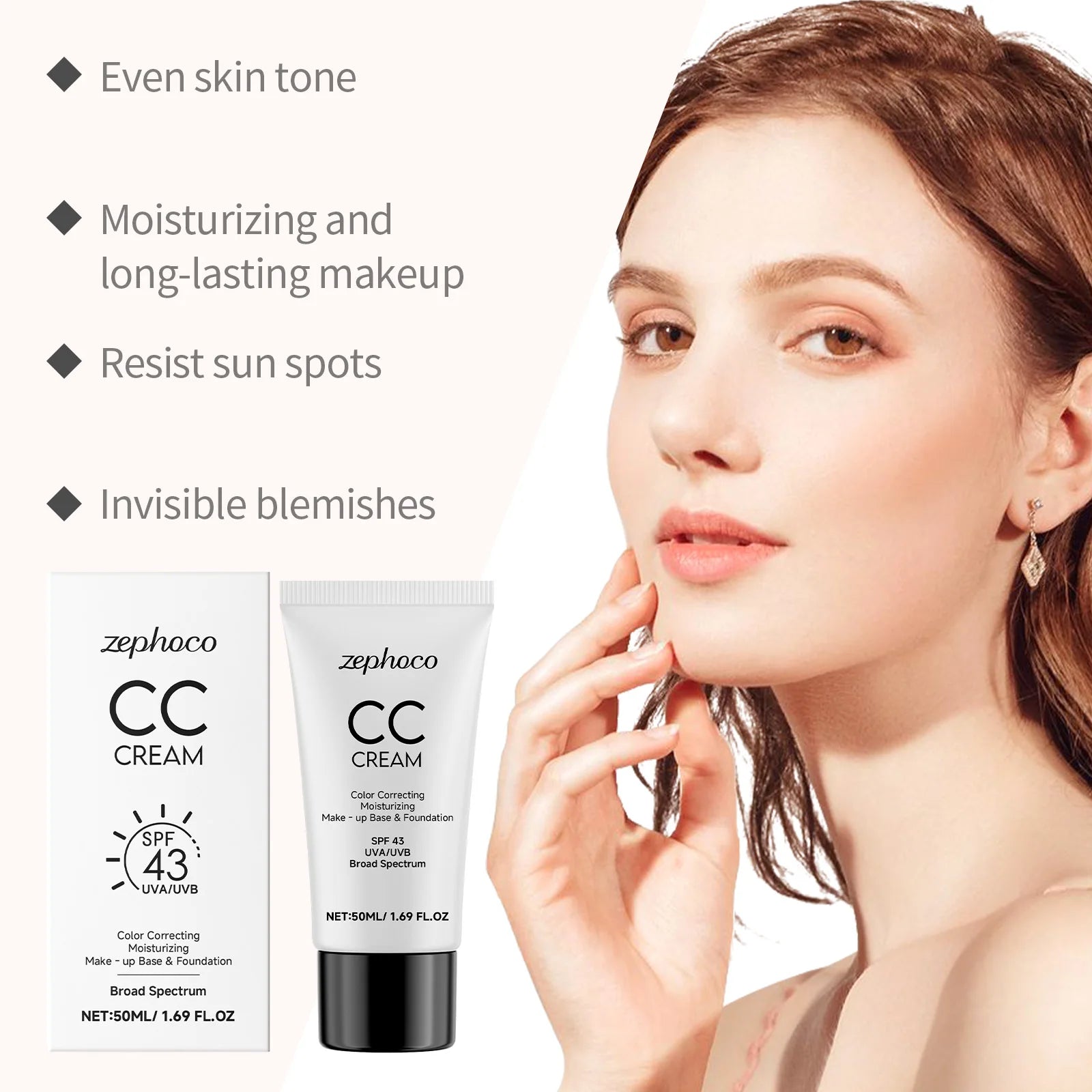CC Cream Spf 43+ Anti UV Even Skin Tone Oil-Control Full Coverage Cover Blemishe Concealer Waterproof Liquid Foundation Cosmetic