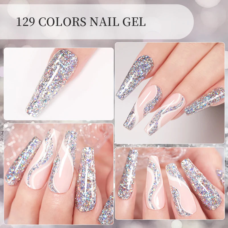 LILYCUTE Silver Glitter Gel Nail Polish Colorful Shining Sequins Semi Permanent Soak Off Need Base Top Coat Nail Art Gel Varnish