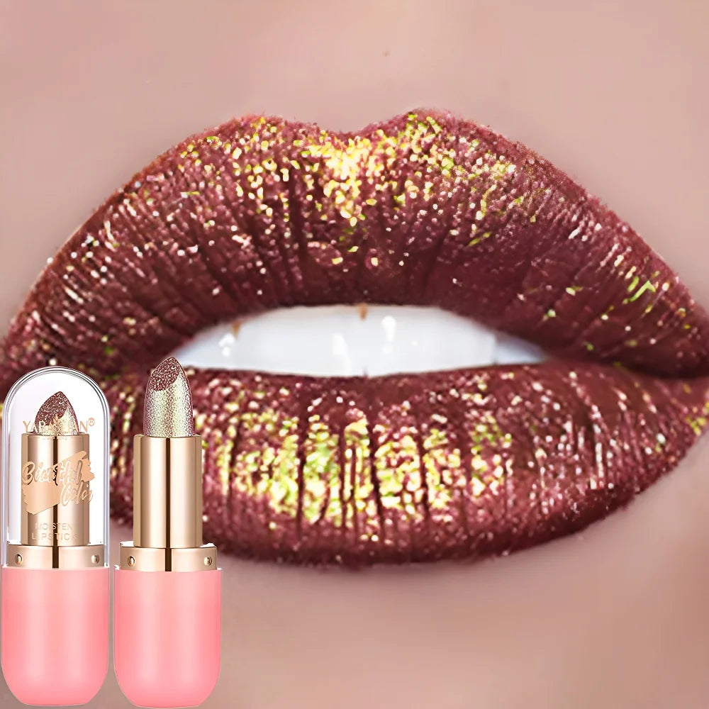 7-Color Aurora Chameleon Metallic Lip Stick High Shine Long-Lasting Diamond Blue Purple Lip Gloss for Halloween & Stage Makeup