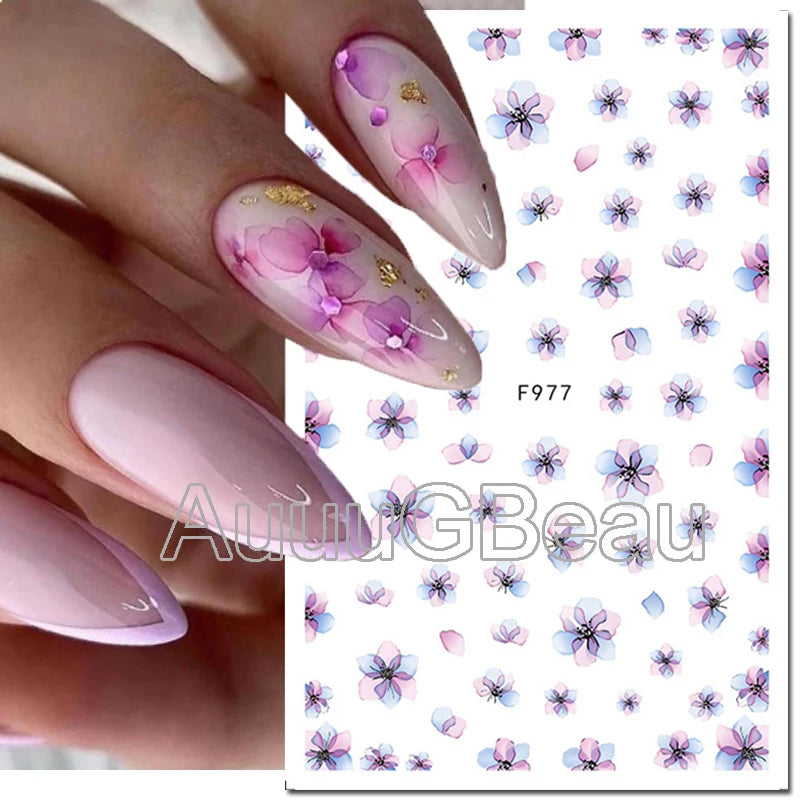 3d Nail Art Decals Geometric Lines Daisy Sunflowers Letters Adhesive Sliders Nail Stickers Decoration For Manicure