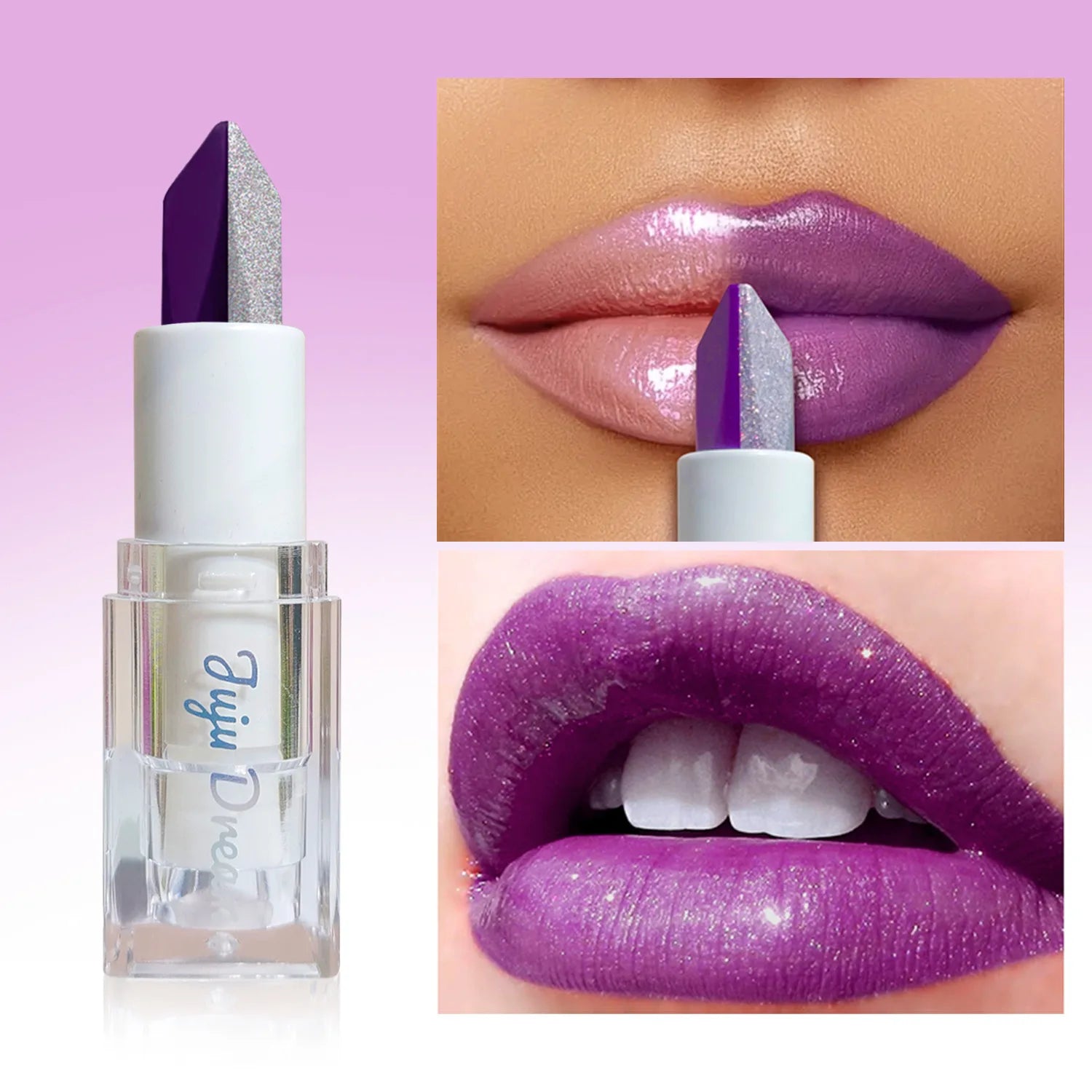 Color-Changing Dual-Tone Lipstick, Temperature-Sensitive Rose & Purple, Moisturizing, Long-Lasting, Waterproof, Unisex,Skin-Safe