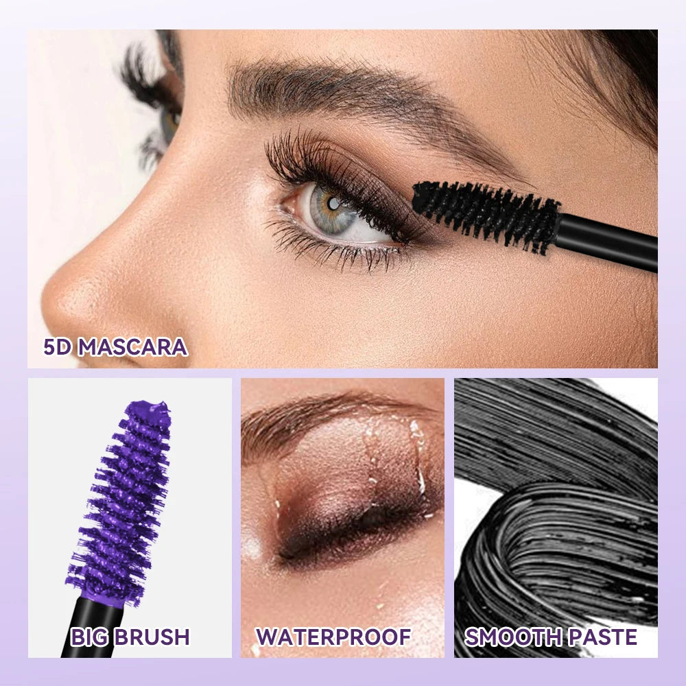 5D Mascara Waterproof Thickening Lengthening Curling Liquid Fiber Mascara Long-Lasting Curling Eyelash Extension Cosmetics