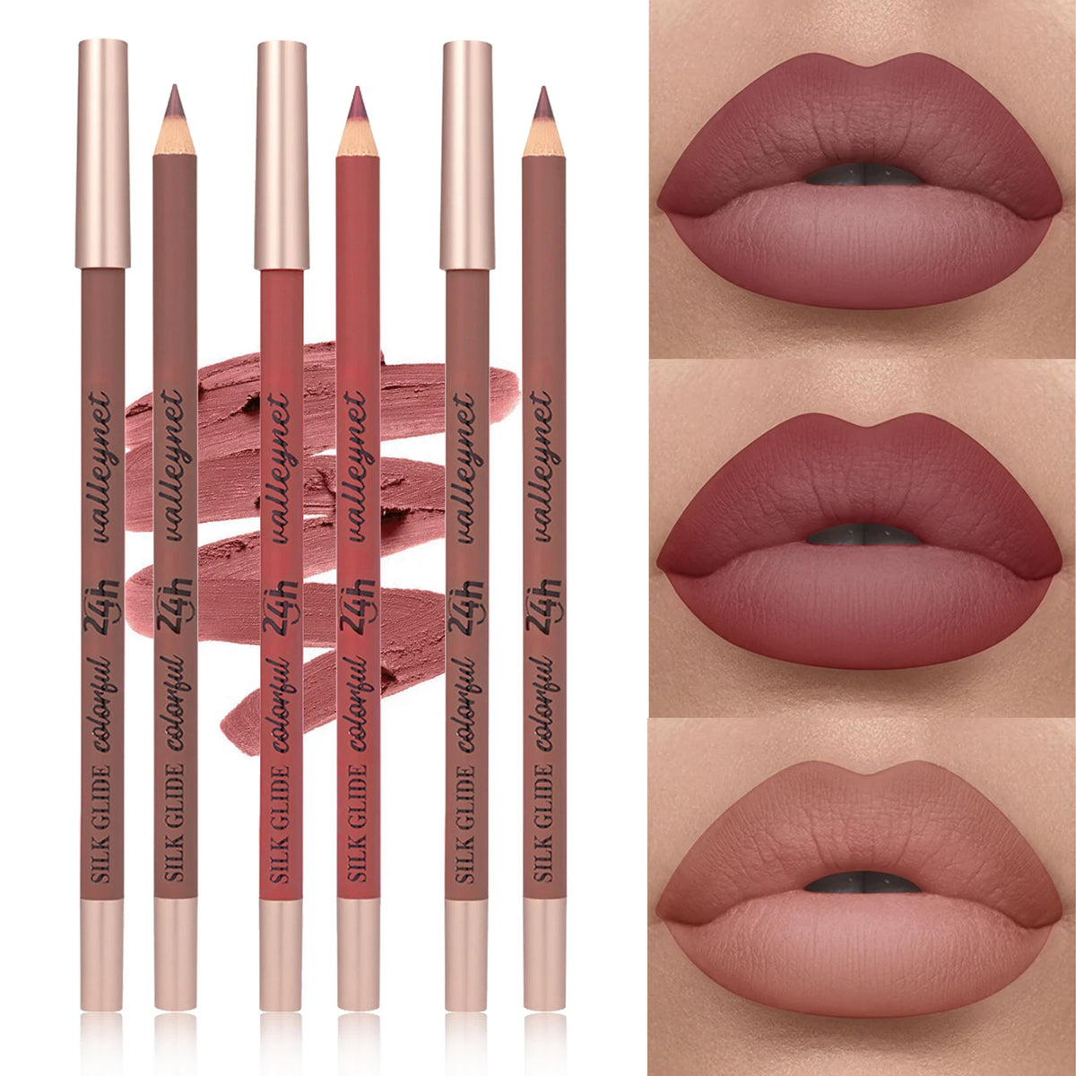 3 Pcs/Set Lipliner Lip Combo,Brown Matte Lip Liner Long-lasting, Waterproof Lip Makeup Cosmetics