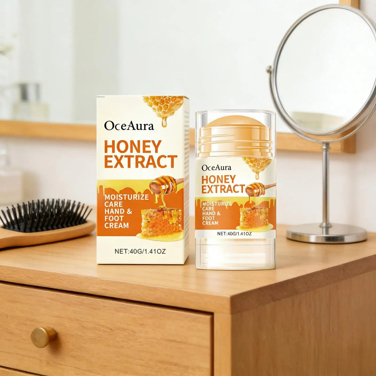 OceAura Honey Foot Cream for Cracked Damaged Feet Deep Hydration Moisturizing Skin Care with Coconut Oil for Hands and Feet 40g